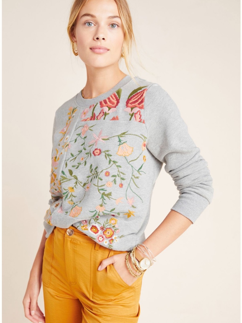Anthropologie Maeve Marcie Embroidered Sweatshirt EUC XL - Picture 3 of 5